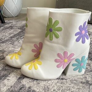 Floral White Ankle Boots